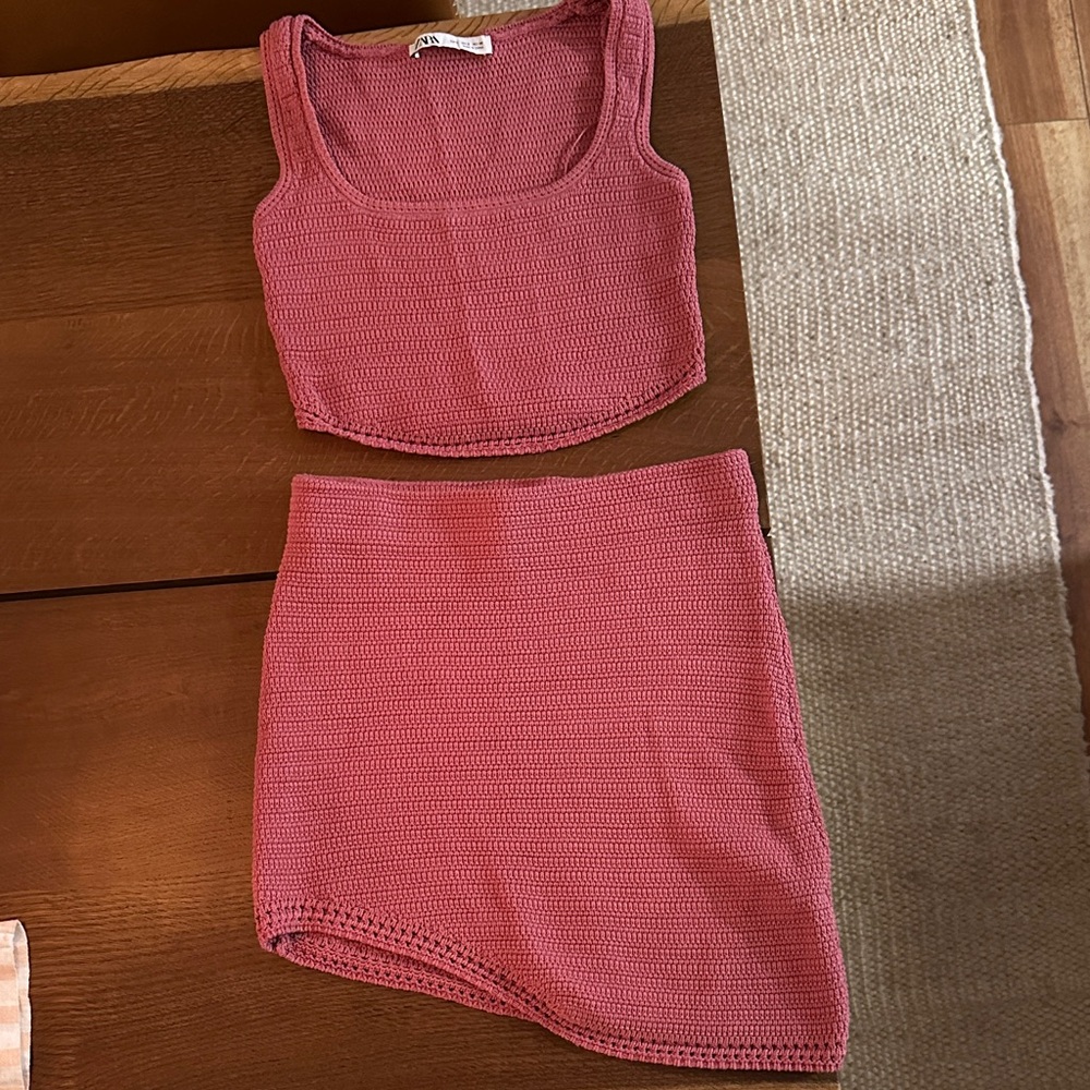Zara Pink Knit Skirt Set